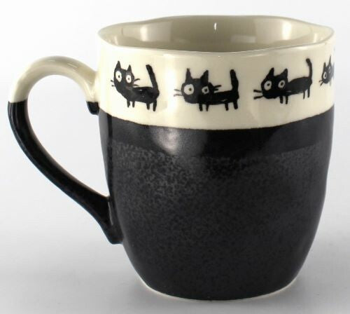Japanese Ceramic Mug Black Cat Pattern 8.5cm Daily Use Made in Japan