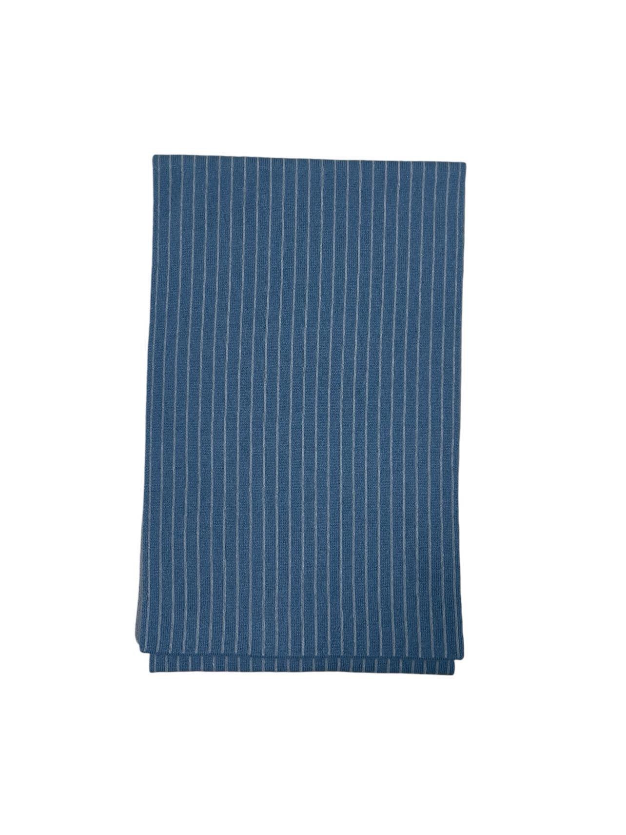 Blue & Grey Striped Cashmere Scarf (Double Sided)