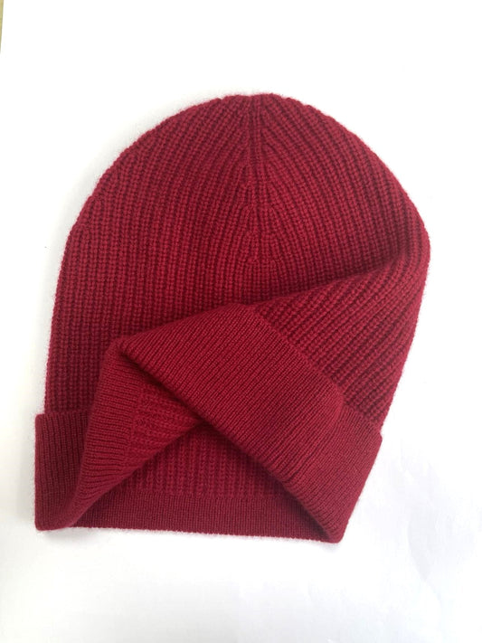 CASHMERE BEANIE in Red; Ribbed Effortless Elegant HAT