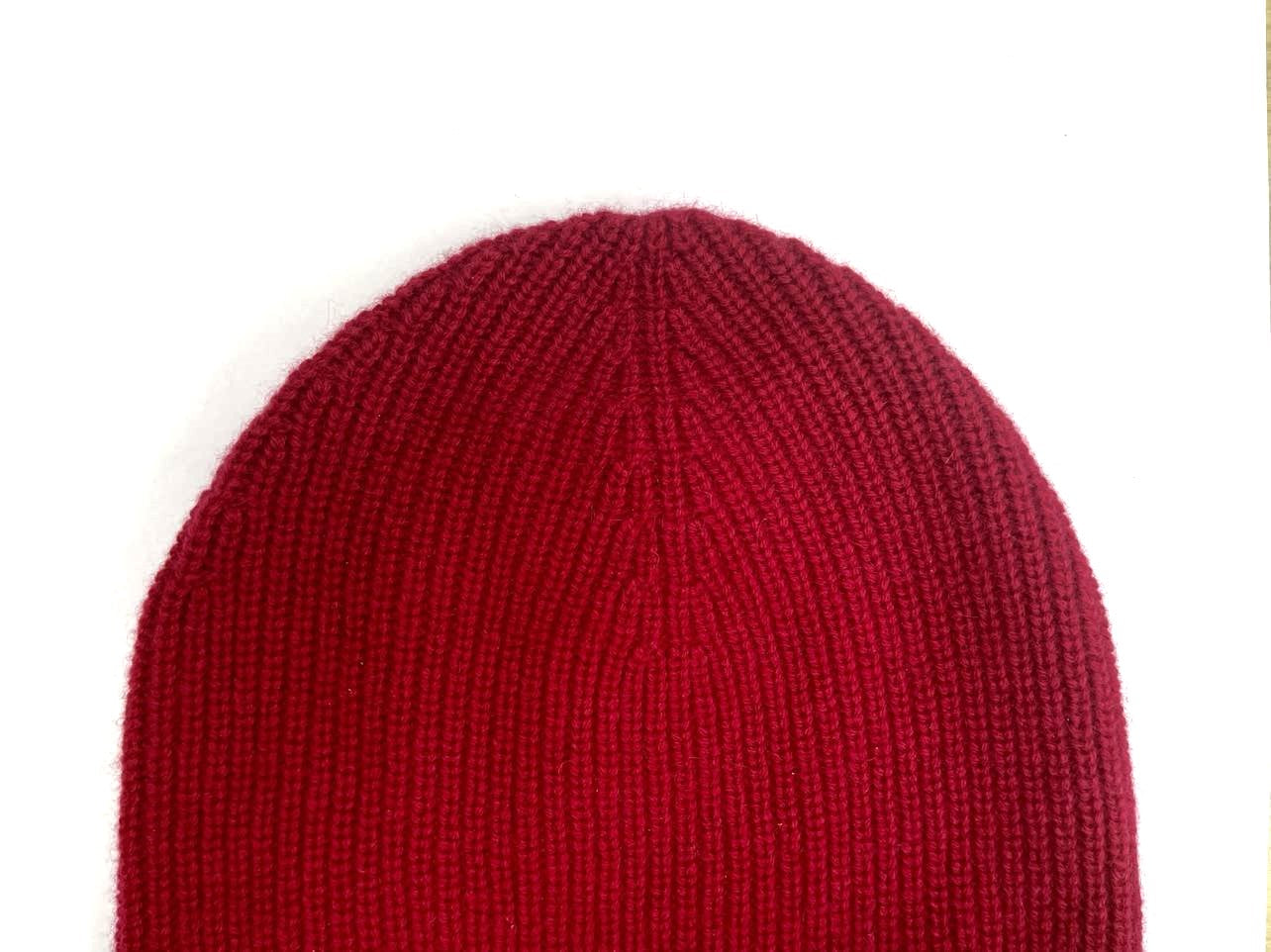 CASHMERE BEANIE in Red; Ribbed Effortless Elegant HAT
