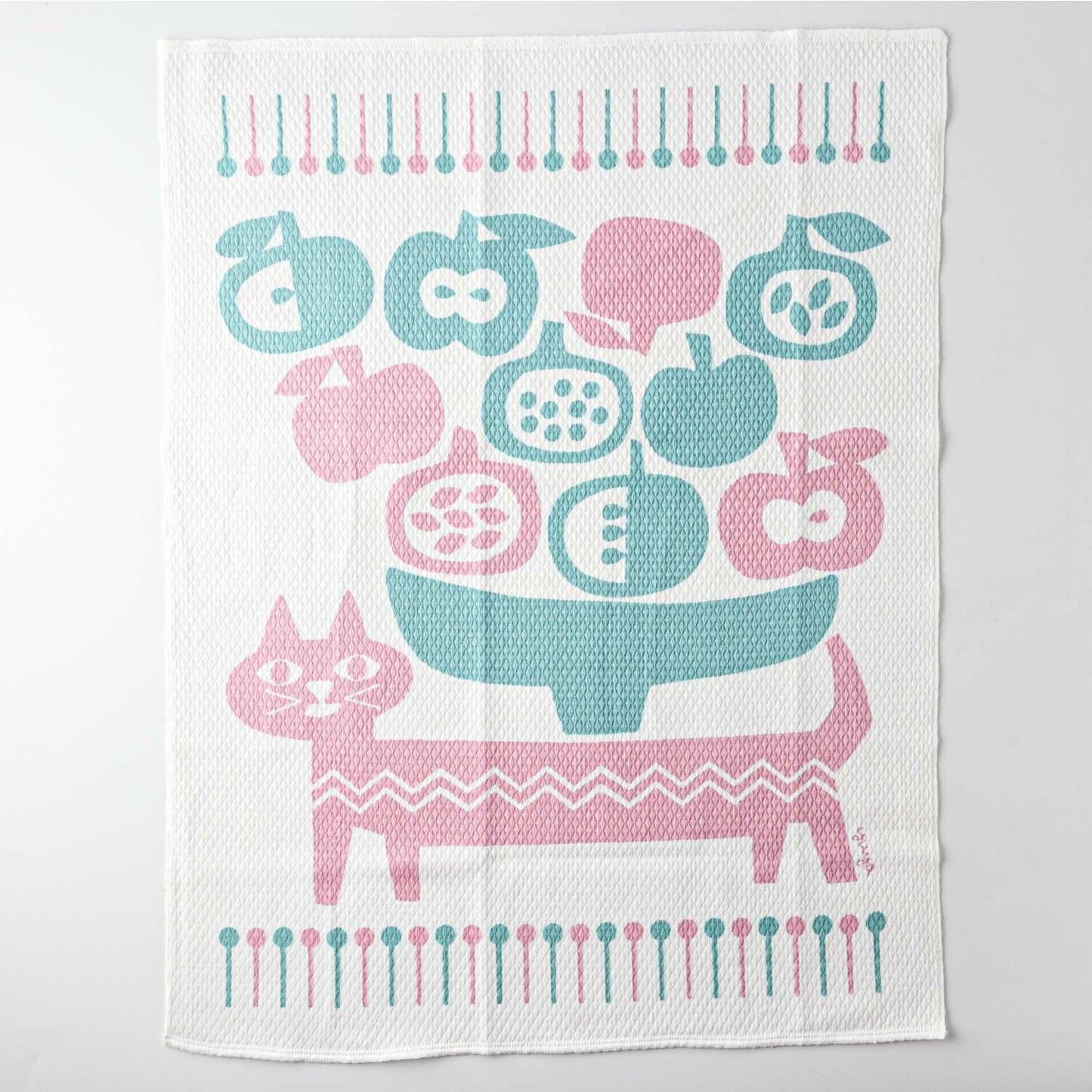 Atelier FOLK Dia Weave Dishcloth Cat Likes Fruit Japanese Cotton Cloth 35x50cm