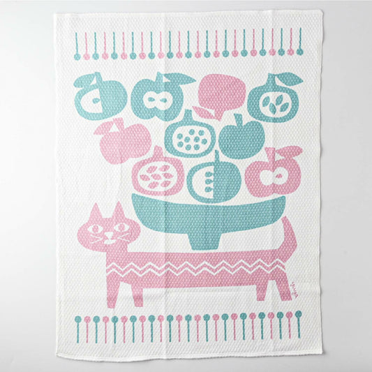 Atelier FOLK Dia Weave Dishcloth Cat Likes Fruit Japanese Cotton Cloth 35x50cm